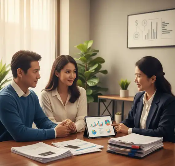 債務整合流程圖：協助客戶將多筆高利信貸與卡債，整合成一筆低利率的單一月付金，輕鬆減輕還款壓力。